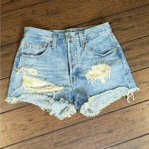 Levi's 501 premium Light Blue Distressed Jean Shorts size 27